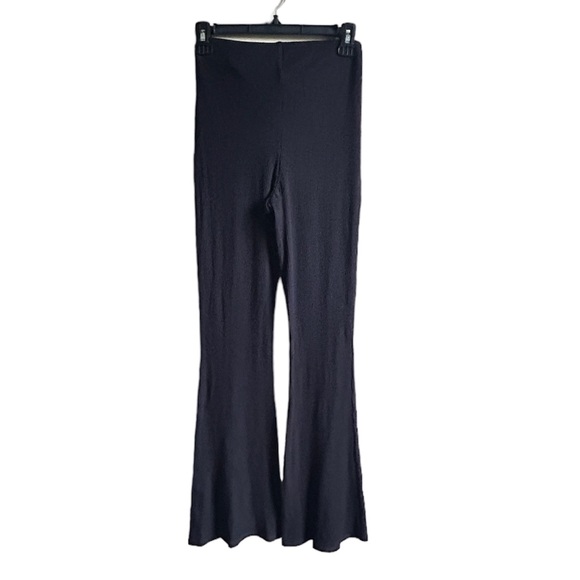 H&M Black Ribbed High Waist Flare Leg Stretched Pants Leggings Small - Picture 2 of 5